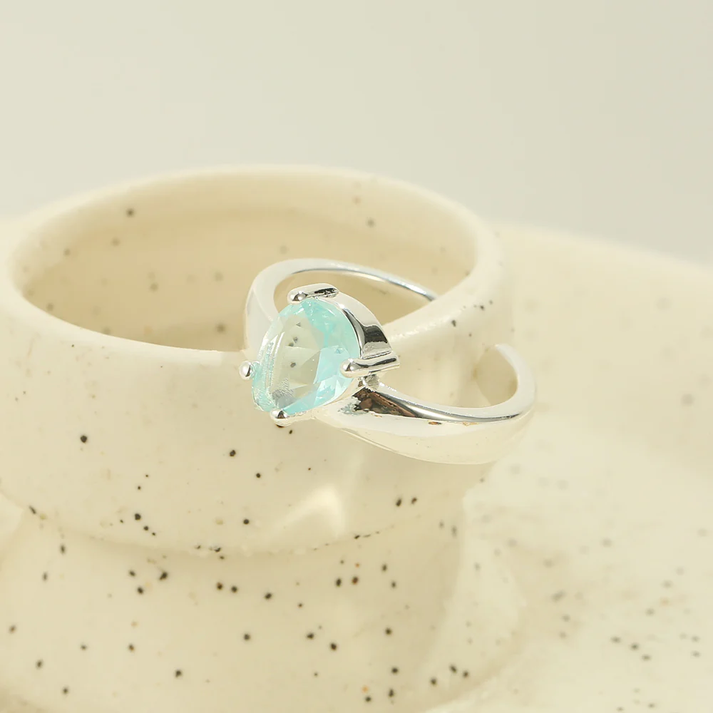 Teardrop Aqua Adjustable Silver Ring - Image 4