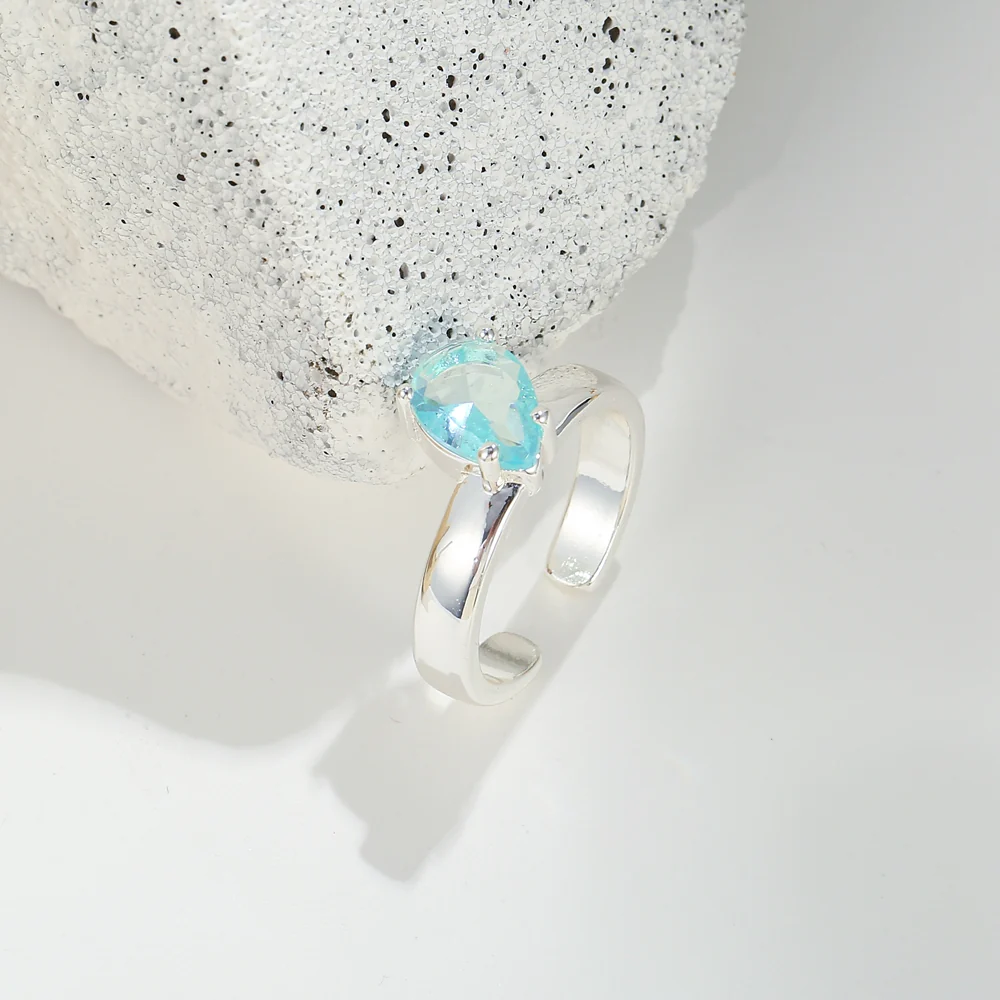 Teardrop Aqua Adjustable Silver Ring - Image 5