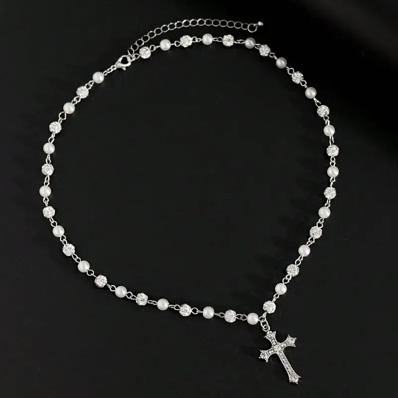 Vintage Pearl Cross Necklace
