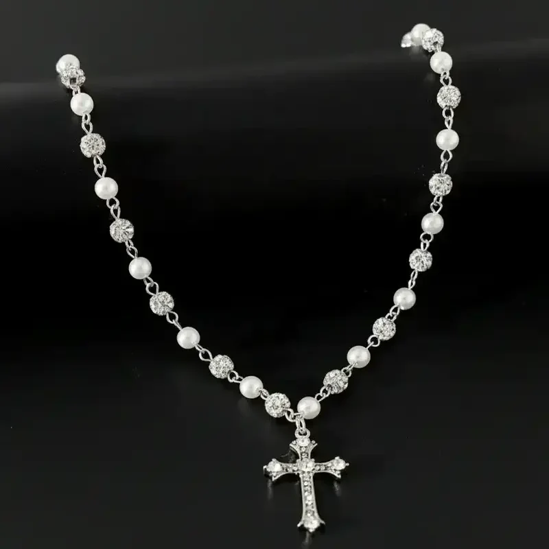 Vintage Pearl Cross Necklace - Image 3