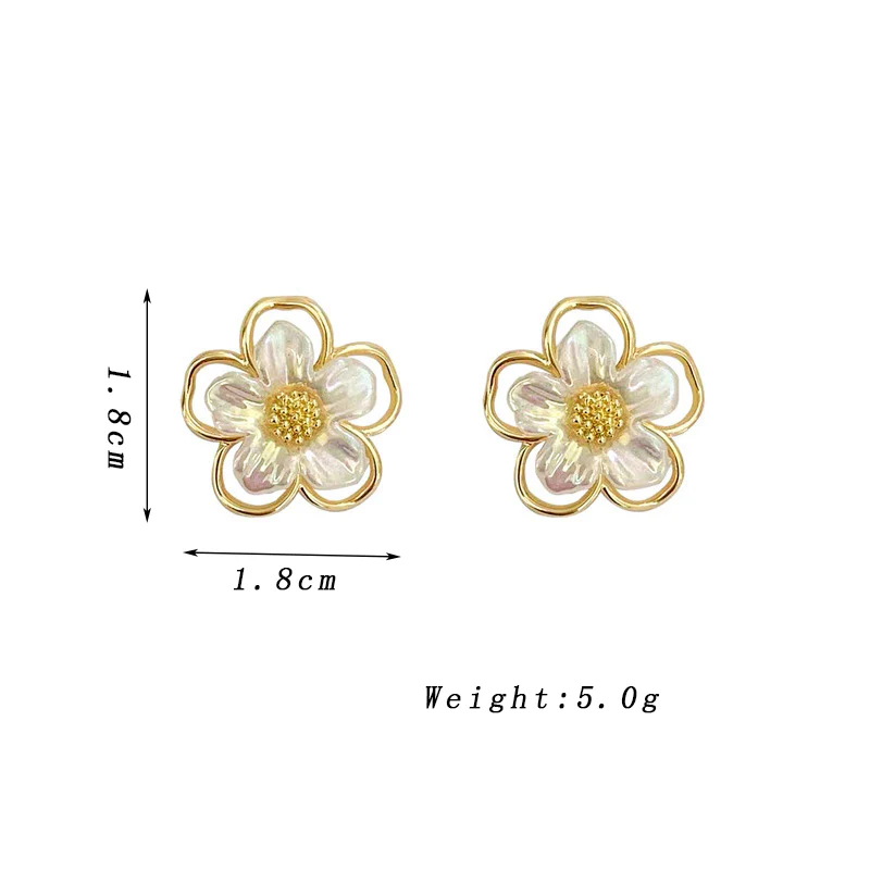 White Flower Stud Earrings - Image 2