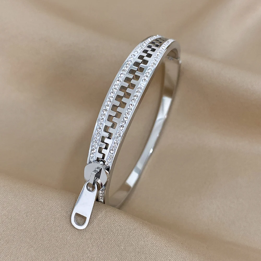 Zipper-Inspired Crystal Accent Gold Bracelet - Image 2